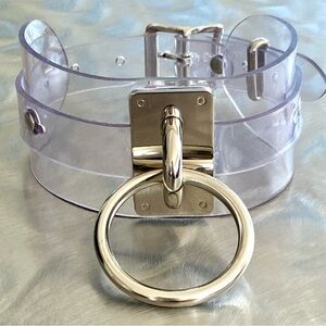 ZANA BAYNE Transparent Oversized Choker O-Ring Collar 2.5" Silver + Clear PVC